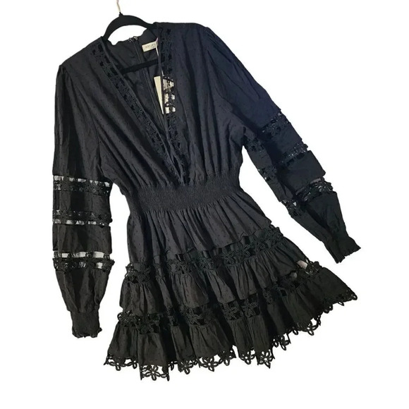 NWT Posh Shoppe Lace Mini Dress Women Size 3x Black Long Sleeve Deep V-Neck - Picture 7 of 9